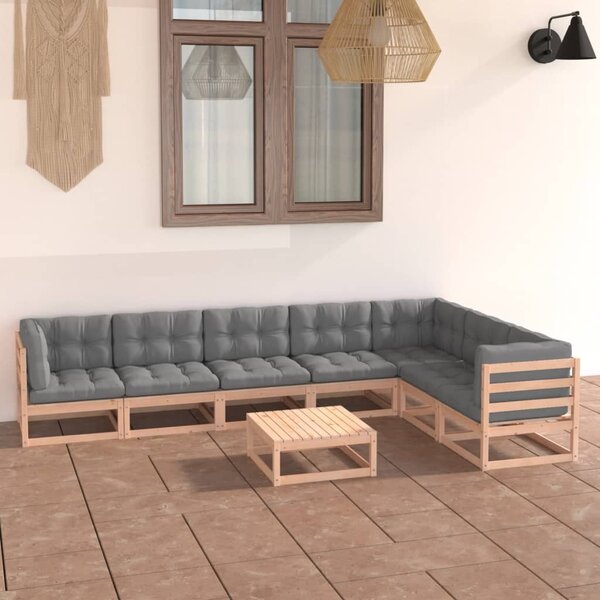 Maison Exclusive – 8-dielna záhradná súprava s vankúšmi z masívneho borovicového dreva