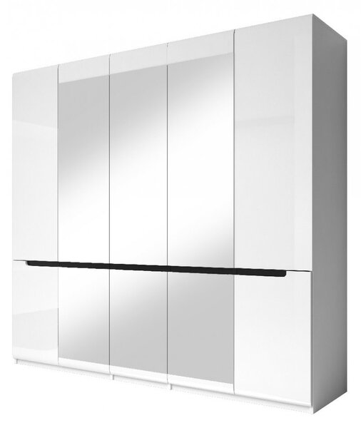 Päťdverová skriňa HACHI s tromi zrkadlami - šírka 225 cm, biela