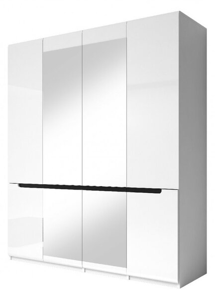 Štvordverová skriňa HACHI s dvomi zrkadlami - šírka 181 cm, biela