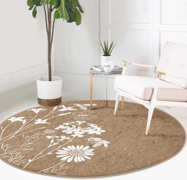 Svetlohnedý prateľný okrúhly koberec vhodný pre robotické vysávače ø 120 cm Comfort – Mila Home