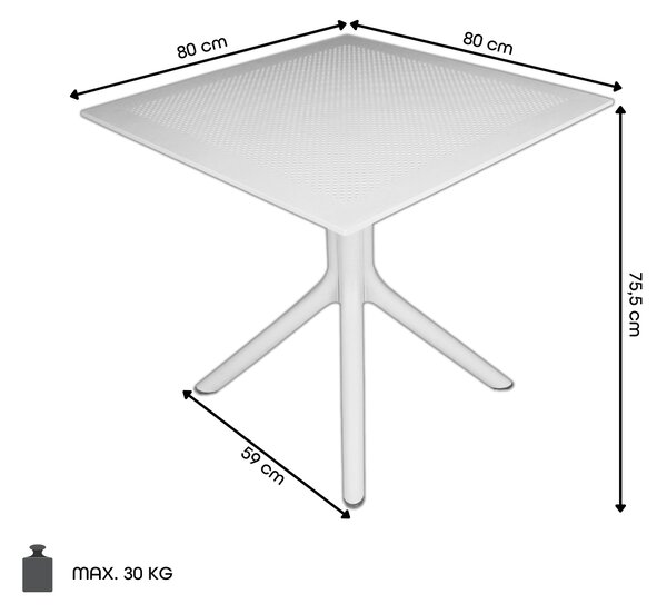 FLAVIO 80x80 Biela - MODERNÝ ŠTVORCOVÝ ZÁHRADNÝ STÔL (do kuchyne, kaviarne, záhrady)