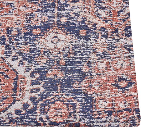 Koberec modrá a červená bavlna 80 x 300 cm obdĺžnikový behúň orientálny vzor boho štýl chodba predsieň