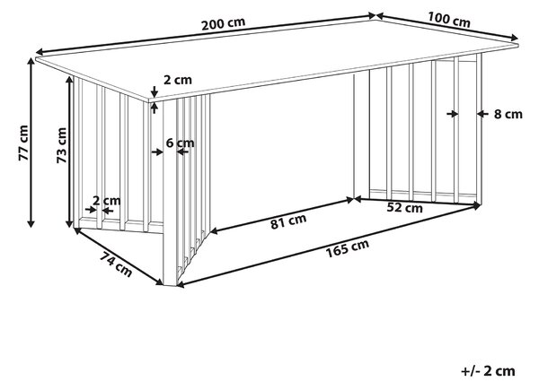 Jedálenský stôl svetlý jaseň MDF 200 x 100 cm jaseňová dýhovaná vrchná doska moderný dizajn panelový podstavec