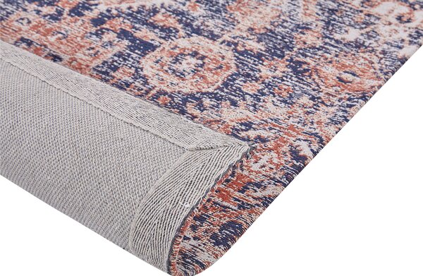 Koberec modrá a červená bavlna 80 x 300 cm obdĺžnikový behúň orientálny vzor boho štýl chodba predsieň