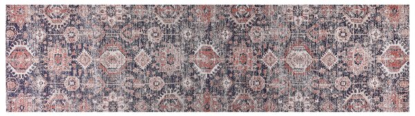Koberec modrá a červená bavlna 80 x 300 cm obdĺžnikový behúň orientálny vzor boho štýl chodba predsieň