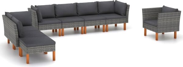 Maison Exclusive – 8-dielna záhradná súprava z polyrotangu a eukalyptového dreva, sivá