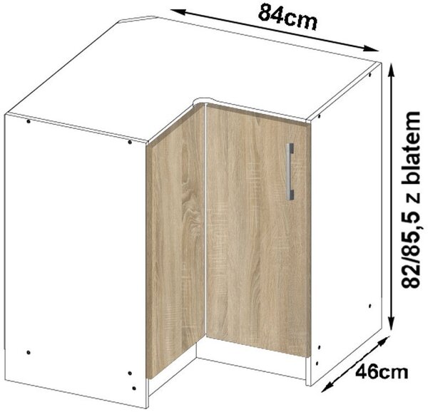 Ak furniture Kuchynská rohová skrinka Artus S90/90N s pultom Lima biela/dub sonoma
