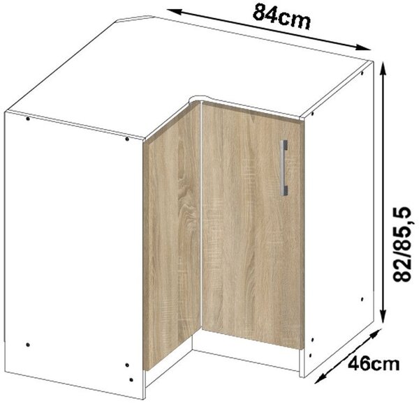 Ak furniture Kuchynská rohová skrinka Artus S90/90N s pultom Lima biela/dub sonoma