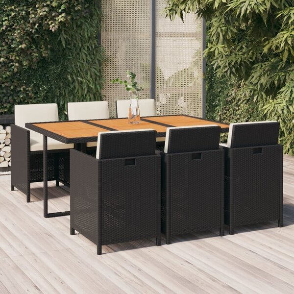 Maison Exclusive – 7-dielna záhradná jedálenská súprava s vankúšmi Poly Rattan Black