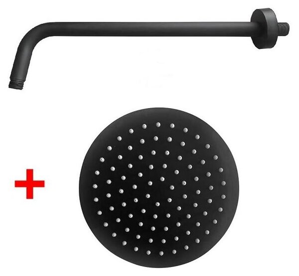 Sprchová hlavica SUPERSLIM, 200mm + sprchové rameno ROUND MATT BLACK