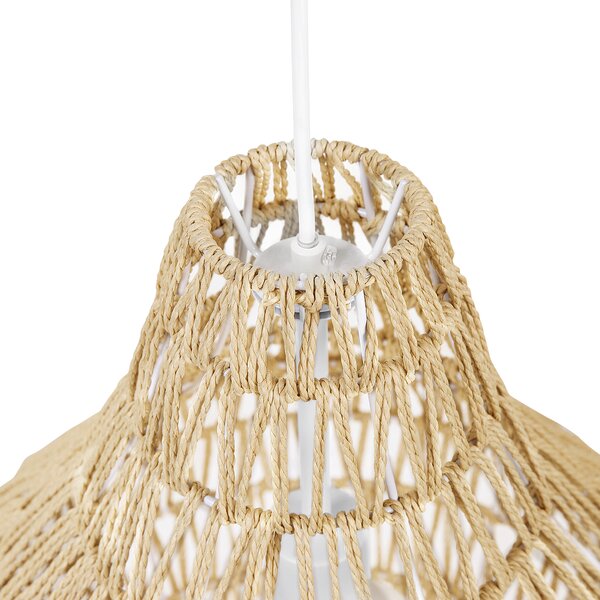 Závesná lampa béžová papierový výplet pletené tienidlo okrúhly tvar boho štýl obývacia izba spálňa