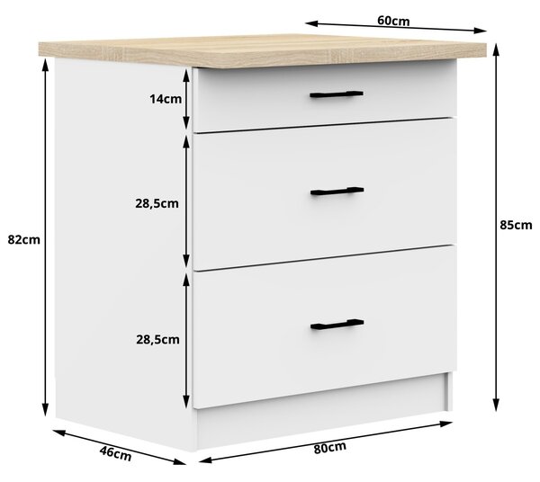 Ak furniture Kuchynská skrinka Olivia S 80 cm 3S biela
