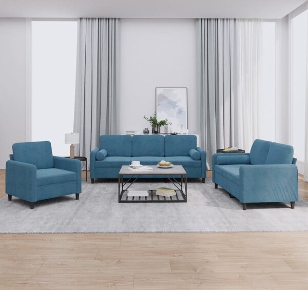 Maison Exclusive – 3-dielna sedacia súprava s vankúšmi, modrý zamat