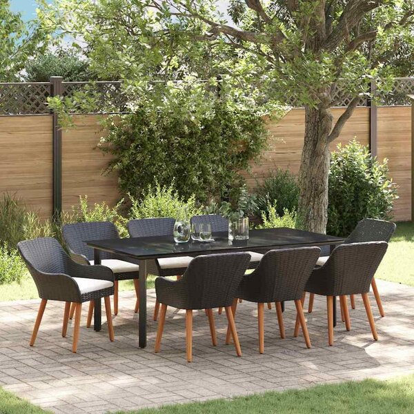 Maison Exclusive - Záhradný jedálenský set s vankúšom 9 pcs Čierna polyratan