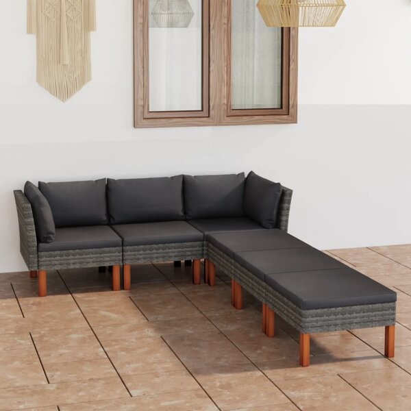 Maison Exclusive – 6-dielna záhradná súprava s vankúšmi Poly Rattan Grey