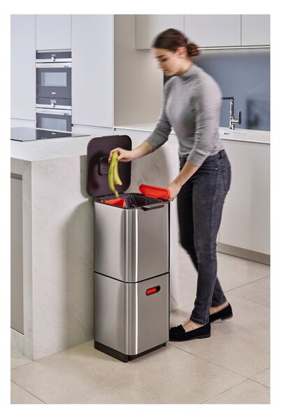 Oceľový odpadkový kôš na triedený odpad v striebornej farbe 40 l Totem Compact – Joseph Joseph