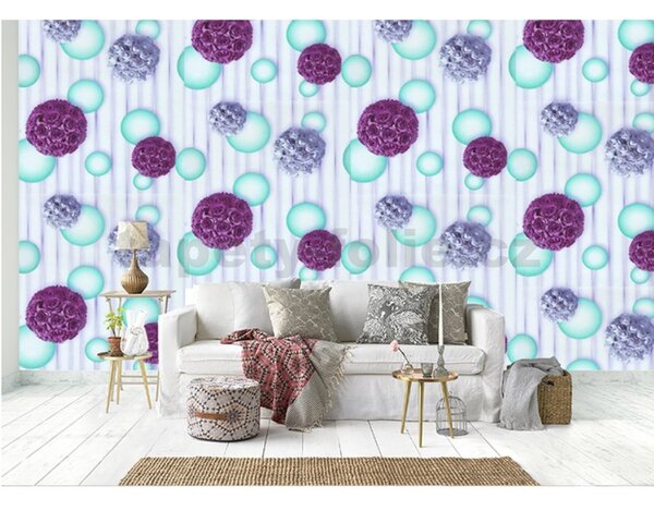 Samolepiace tapety 45 cm x 10 m IMPOL TRADE 9072-1, bielo-červené kytice ruží na fialovom podklade, Samolepiace tapety