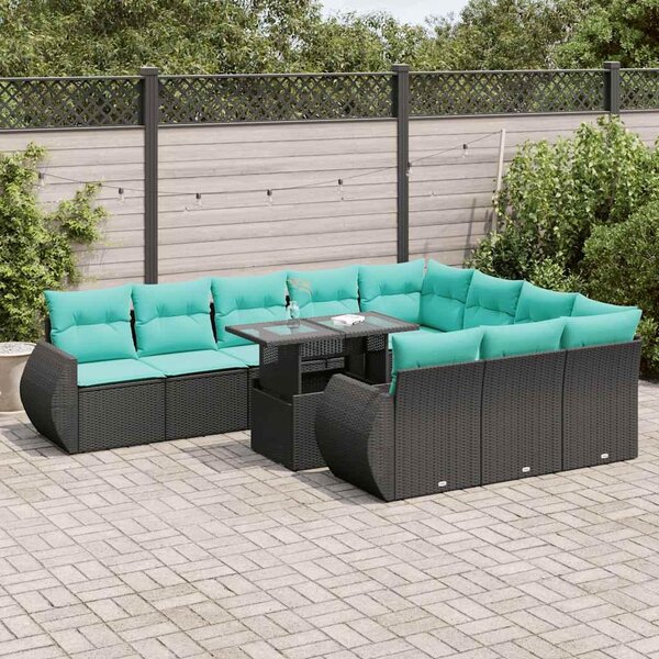 Maison Exclusive – 11-dielna záhradná súprava s vankúšmi, čierna, polyratan