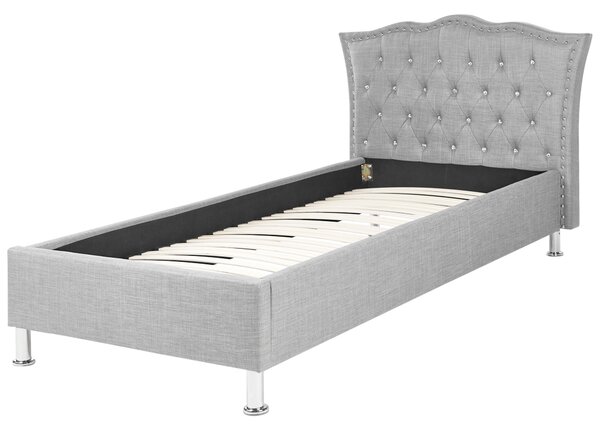 Posteľ sivá látkové čalúnenie 90 x 200 cm prešívané čelo s gombíkmi moderný glamour štýl spálňa
