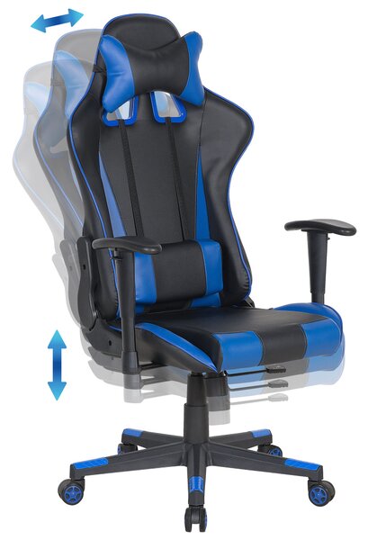 Kancelárska stolička čierna s modrou výškovo nastaviteľná otočná s opierkou hlavy domáca kancelária