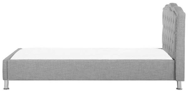 Posteľ sivá látkové čalúnenie 90 x 200 cm prešívané čelo s gombíkmi moderný glamour štýl spálňa