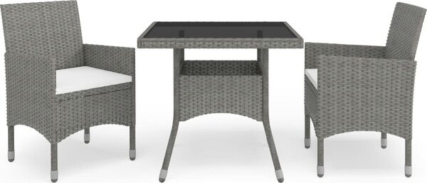 Maison Exclusive – 3-dielna záhradná jedálenská súprava zo sivého polyrotangu a skla