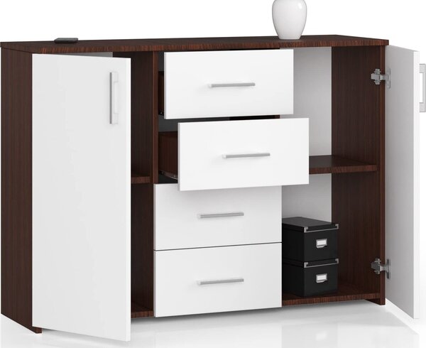 Komoda so 4 zásuvkami a 2 dvierkami, 110x80x35, obývacia izba, Venga / biela