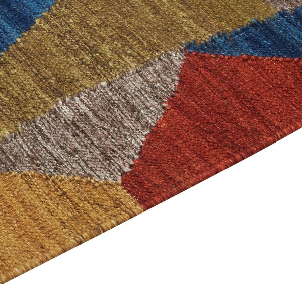 Kelímový koberec viacfarebný vlna a bavlna 160 x 230 cm ručne tkaný boho patchwork vzor so strapcami
