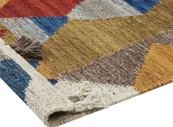Kelímový koberec viacfarebný vlna a bavlna 160 x 230 cm ručne tkaný boho patchwork vzor so strapcami