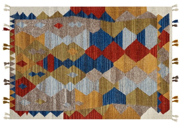 Kelímový koberec viacfarebný vlna a bavlna 160 x 230 cm ručne tkaný boho patchwork vzor so strapcami