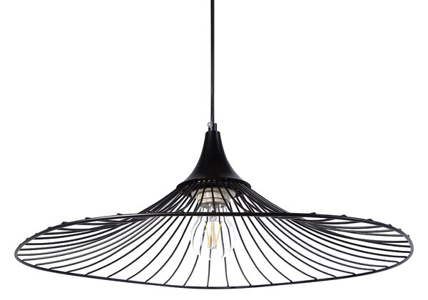 Závesná lampa na strop čierna kovové drôtené tienidlo industriálny moderný štýl obývačka spálňa