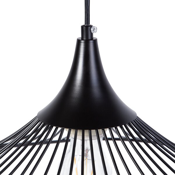 Závesná lampa na strop čierna kovové drôtené tienidlo industriálny moderný štýl obývačka spálňa