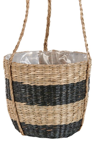 Závesný kvetináč prírodná a čierna z morskej trávy 64 cm doplnok do interiéru boho dizajn