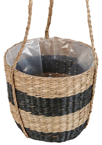Závesný kvetináč prírodná a čierna z morskej trávy 64 cm doplnok do interiéru boho dizajn