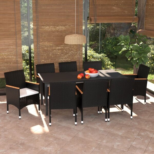 Maison Exclusive – 9-dielna záhradná jedálenská súprava s vankúšmi Poly Rattan Black