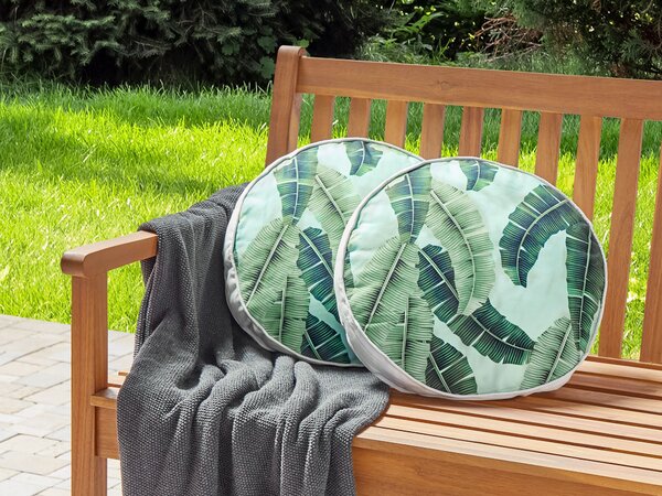 Sada 2 záhradných vankúšov zelená polyester ⌀ 40 cm okrúhla vzor listov s motívom moderný dizajn dekoračný vankúš