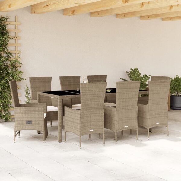 Maison Exclusive – 9-dielna záhradná jedálenská súprava s vankúšmi, béžová, polyratan