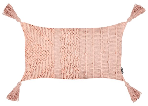 Sada 2 dekoratívnych vankúšov broskyňová ružová bavlnené obliečky 30 x 50 cm so strapcami