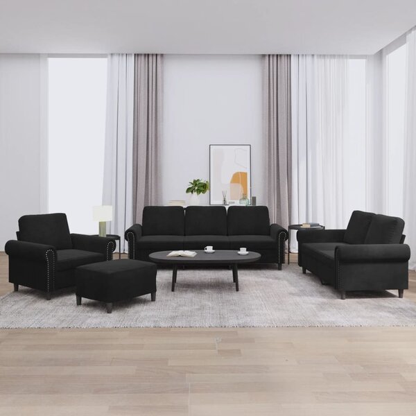 Maison Exclusive – 4-dielna sedacia súprava s vankúšmi, čierny zamat