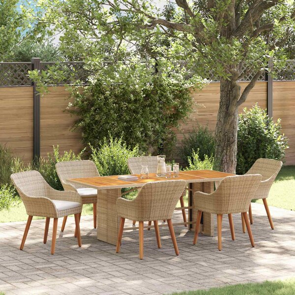 Maison Exclusive - Záhradný jedálenský set s vankúšom 7 pcs Béžová polyratan