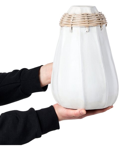 Dekoratívna váza biela terakotová 30 cm prírodný štýl bytový doplnok na sušené kvety