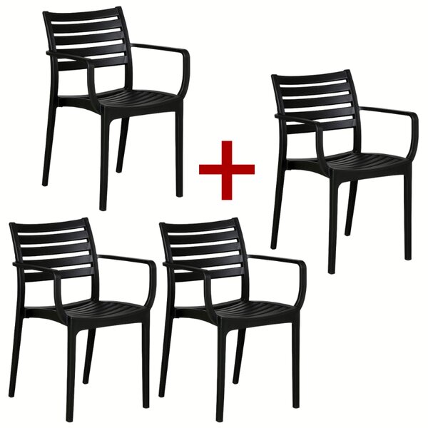 Plastová bistro stolička SLENDER, čierna, 3+1 ZADARMO