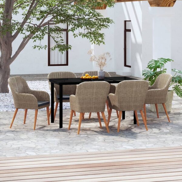 Maison Exclusive – 7-dielna záhradná jedálenská súprava s vankúšmi, hnedá