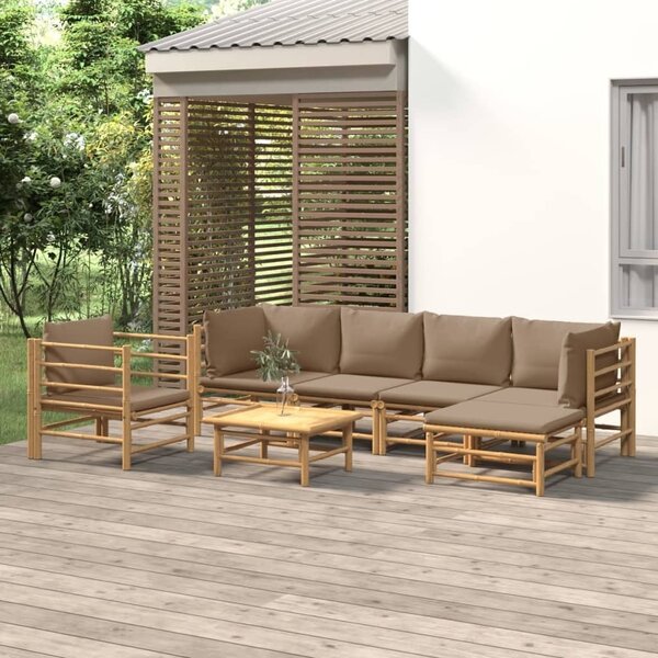 Maison Exclusive – 7-dielna záhradná súprava s vankúšmi v odtieni taupe a bambusom