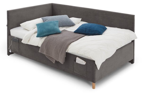 Antracitová čalúnená rohová detská posteľ s úložným priestorom s roštom 90x200 cm Cool – Meise Möbel