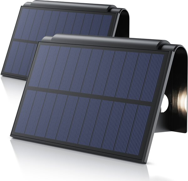 Solárne LED svietidlo BEARWARE, solárna lampa do exteriéru, solárne vonkajšie svietidlo, solárne nástenné svietidlo, sada 2 ks, 2 režimy, 2 úrovne jasu, teplá biela 3000 K, IP54, akumulátor 1800 mAh