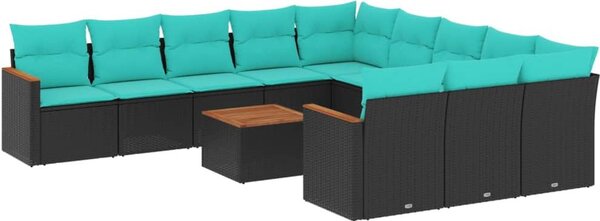 Maison Exclusive – 12-dielna záhradná súprava s vankúšmi, čierny polyratan