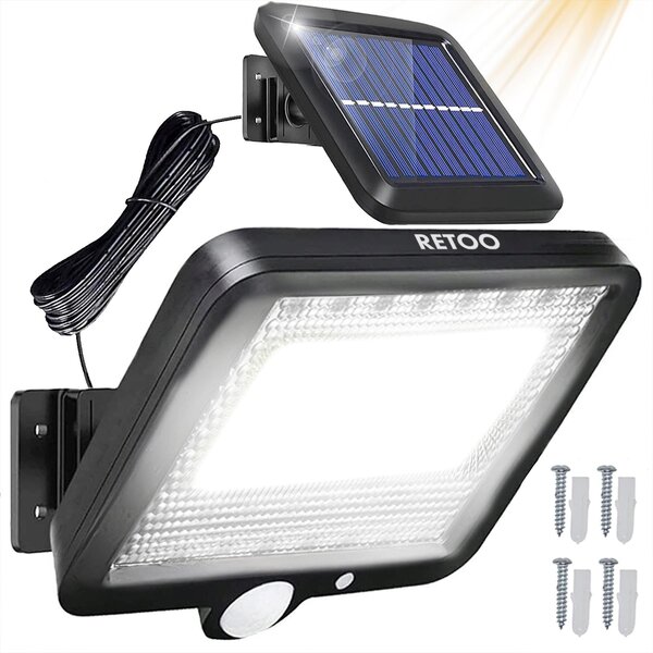 Solárna lampa do exteriéru s pohybovým senzorom, 100 LED solárnych reflektorov do exteriéru, 120°, superjasná solárna nástenná lampa do exteriéru, Retoo