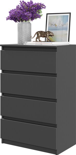 FURNICA - GABRIEL - Komoda so 4 zásuvkami - antracitovo sivá V92cm Š60cm H33cm