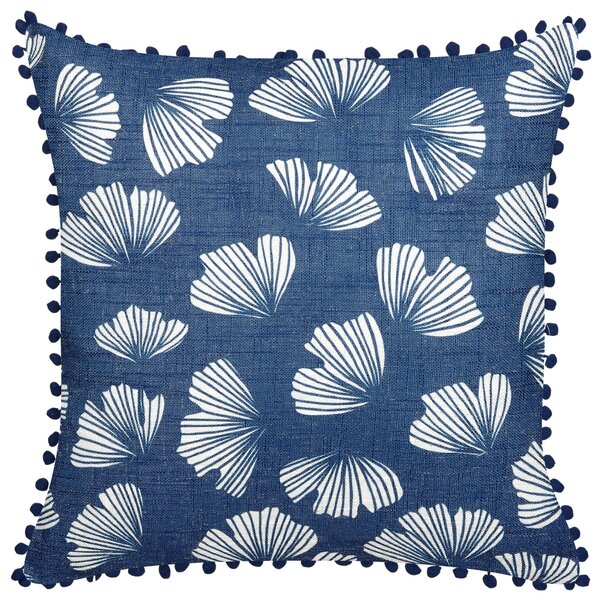 Sada 2 dekoratívnych vankúšov modrá biela polyester 45 x 45 cm rastlinný vzor motív listov ginko biloby brmbolce moderný štýl doplnky